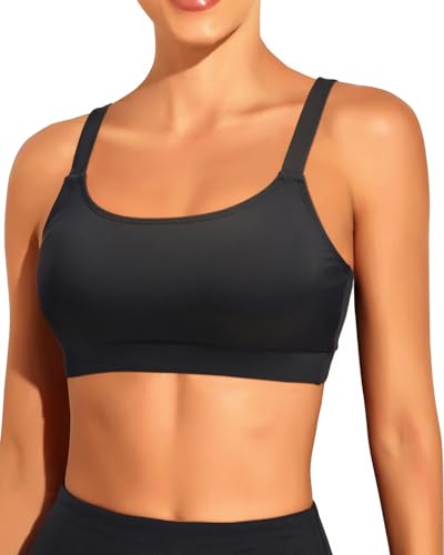Tempt Me Women's Sports Bra Swim Crop Top - Large Black