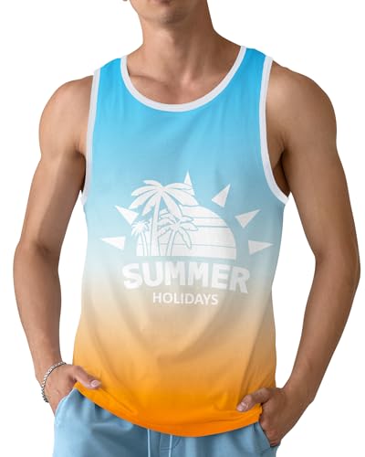 Men's Summer Beach Tank Top - American Flag Print - Medium