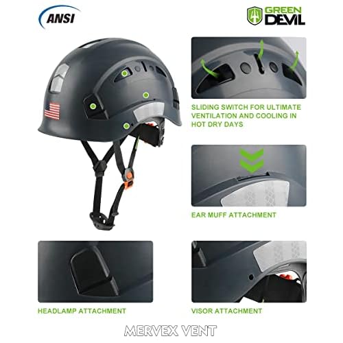 GREEN DEVIL Safety Helmet Hard Hat Adjustable Lightweight Vented ABS Work Helmet 6-Point Suspension ANSI Z89.1 Approved Ideal for Industrial & Construction