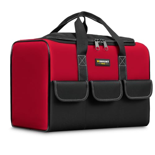 Tool Bags for Men, 17inch Tool Bag Organizer with 6Pockets, Waterproof 600D Fabric Cloth, 16.9 x 11.8 x 9.8 inches, Red and Black, Double Zipper