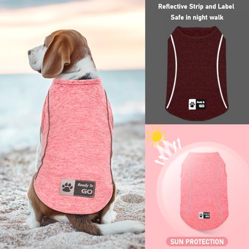 Reflective Dog Shirt for Small Dogs - Lightweight Sun Protection Tank Top - Coral Red, Size S