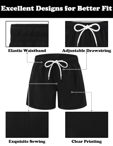 Sarfel Boys Swim Trunks with Compression Liner 14-16 Years Solid Black Quick Dry Teen Beachwear