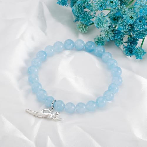 Swimmer Charm Bracelet - Aquamarine Swimming Jewelry for Women