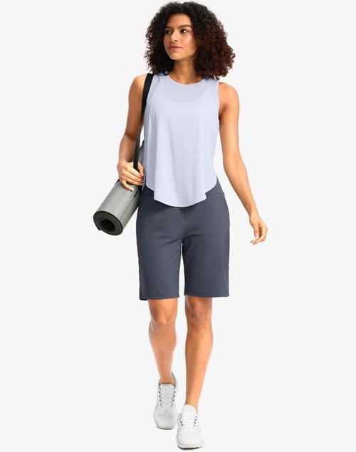 G Gradual Women's Bermuda Long Shorts - High Waisted Knee Length with Pockets for Athletic Workouts