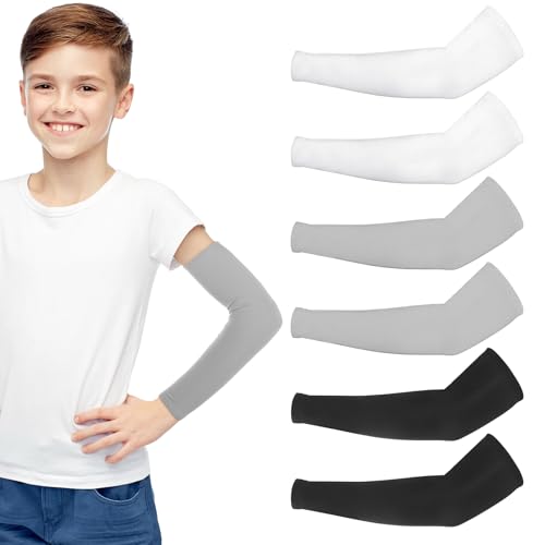 Kids Arm Sleeves - 3 Pairs, UV Protection, Non-Slip, for Sports