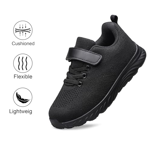 YHOON Little Kid Black Sports Sneakers for Boys Girls - Toddler & Kids Running Shoes