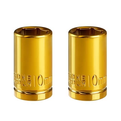 2-Pack 1/4" Drive 10mm Shallow Socket Set - Gold Plated CR-V Steel, 6-Point Design, Anti-Corrosion, for Automotive & DIY