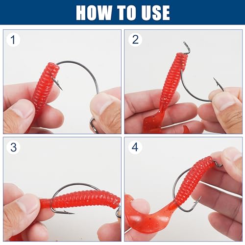 80PCS EWG Bass Fishing Hooks - Gold 1/0 Offset Worm Hooks