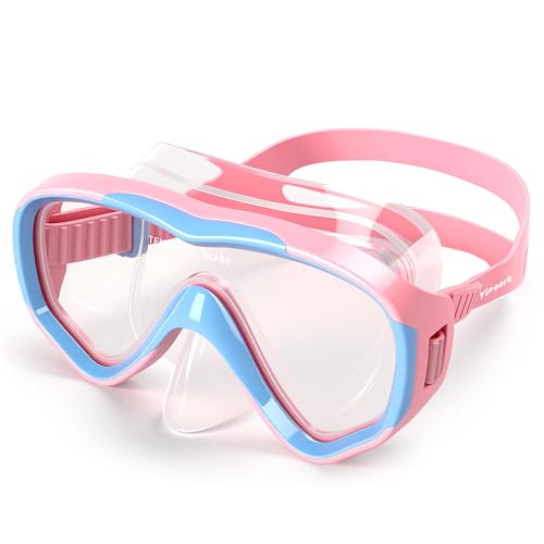 Kids Swim Goggles with Nose Cover - Anti-Fog Diving Mask - Blue Pink