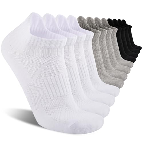 Mens Cotton Ankle Socks - 6 Pairs Breathable Sports Set - Black, White, Grey