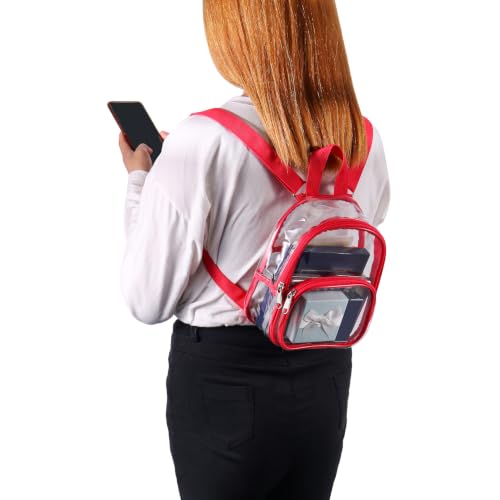 Clear Mini Backpack - Stadium Approved 7.5 x 2.8 x 9 Inches - Red