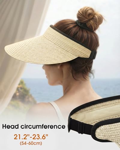 Beige Summer Straw Beach Ponytail Hat for Women - Large