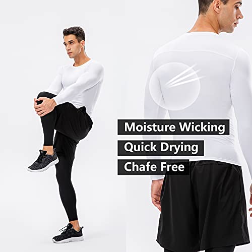 Leichr Men's Medium White Compression Shirt Long Sleeve Athletic Base Layer Quick Dry Basketball Football Tops