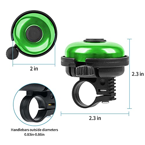 Loud Aluminum Bicycle Bell - Clear Sound for Adults & Kids - Green Left Hand Use 2 Pack
