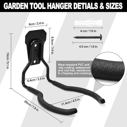 Garden Power Tool Hanger - 4Pcs Steel String Trimmer Holder Wall Mount, Grass Trimmer Organizer, Weed Eater Rack Garage Storage Hook for Weed Wacker, Leaf Blower and Other Lawn Equipment