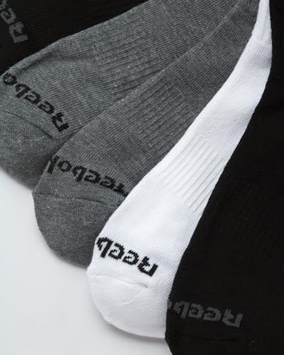 Reebok Boys Performance Quarter Socks 6 Pack Large Black Grey White Kids Athletic Socks