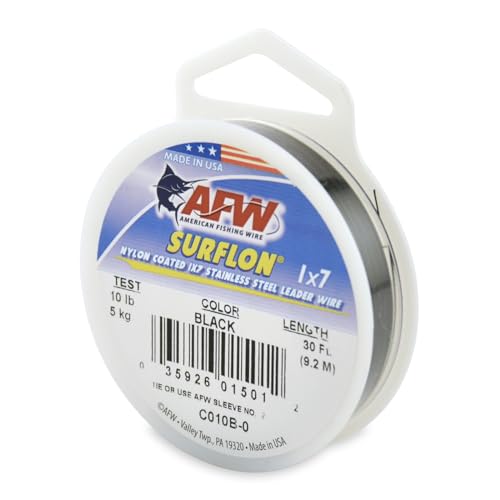 Nylon Coated Stainless Steel Fishing Wire Leader - Black, 30ft, 10 lb Test