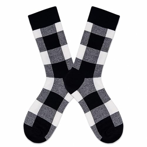 Buffalo Plaid Cotton Crew Socks - Warm Hiking Casual 2-Pairs - Black+Black (10-14)