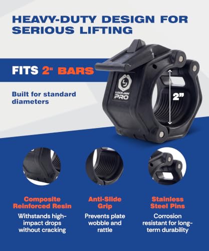 All Black Lock-Jaw PRO 2 2-Inch Olympic Barbell Collars / Clamps