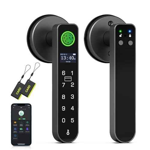 Anweller H1 Fingerprint Door Handle Lock, Smart Keyless Entry Door Knob Lock, Door Lever Locks for Bedroom, Bluetooth App Control Doorknob, Display Screen, RFID Card, Code Keypad - Black