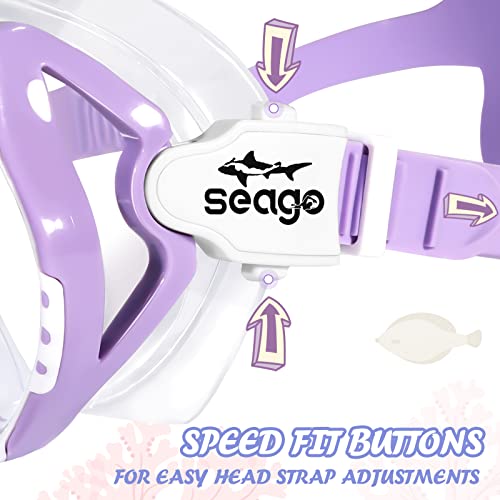 Seago Kids Swim Goggles with Purple Nose Cover Anti-Fog Tempered Glass 6-14