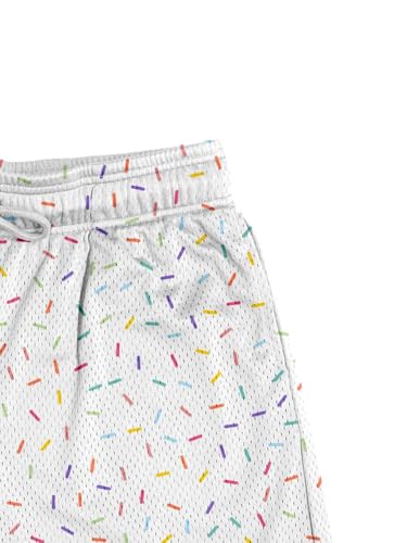 Sooluness Men's White Mesh Graphic Print Shorts Medium - 5 Inch Inseam Casual Gym & Sports