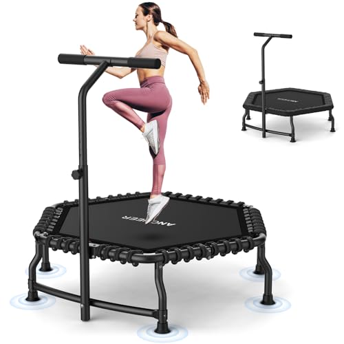 50'' Hexagonal Mini Trampoline with T-Bar Handle - Black
