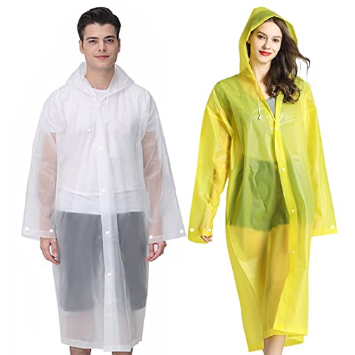 Reusable Rain Ponchos for Adults - 2 Pack White & Yellow