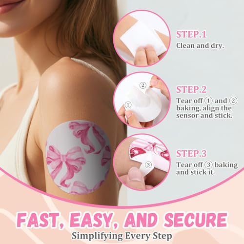 Pink Bow Adhesive Patch Compatible with Dexcom G7 - 30 Waterproof Skin-Friendly Medical Patches