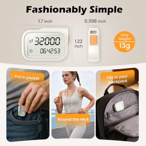 Accurate 3D Pedometer with Lanyard - Off-White Fitness Tracker