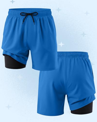 Boys Swim Trunks with Compression Liner - Dark Blue, 11-12 Years
