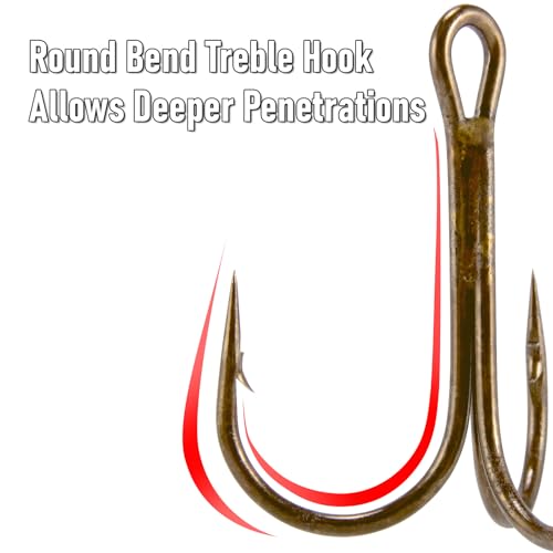 Round Bend Treble Hooks - 30 Pack #16 Bronze for Fishing