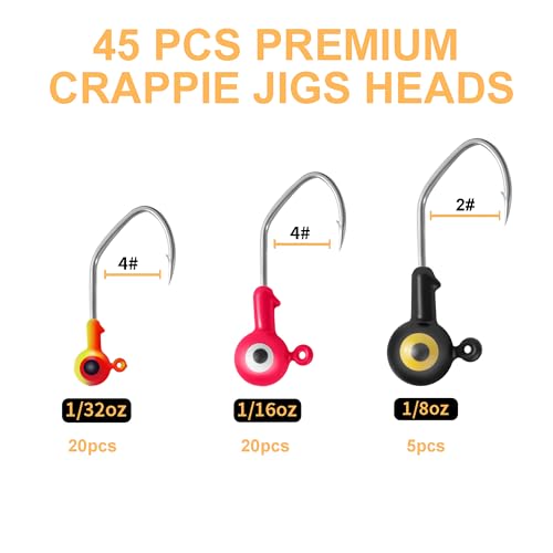 Crappie Jig Head Hook Kit - 45 Pack with Vibrant Colors