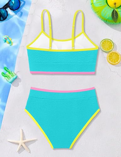 Girls Turquoise Two-Piece Scoop Neck Bikini Set - Age 13-14