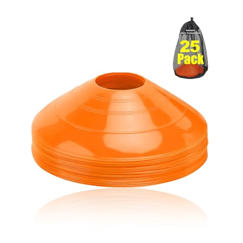 Agility Soccer Cones Set of 25 - Orange Training Cones with Carry Bag