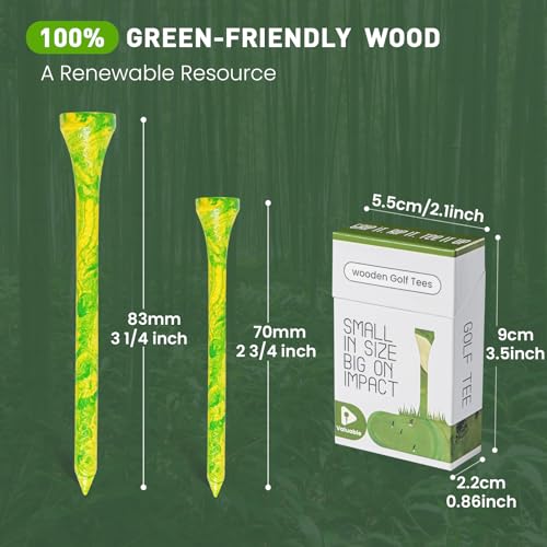 Colorful Golf Tees - 3 1/4 & 2 3/4 Inch Bamboo Set, 18/72/180 Pack