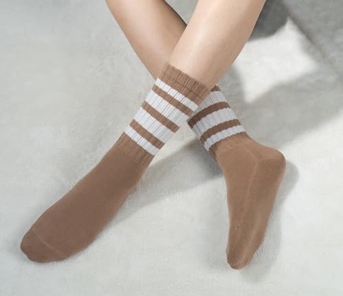 BomKinta 6 Pairs Striped Crew Socks Women Cotton Size 5-10 – Mix Color
