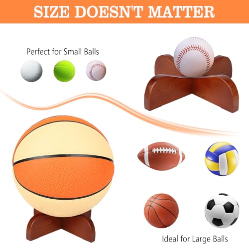 Wooden Ball Display Stand - 2-Pack Solid Wood Holder for Sports Balls - Brown / 7.7"