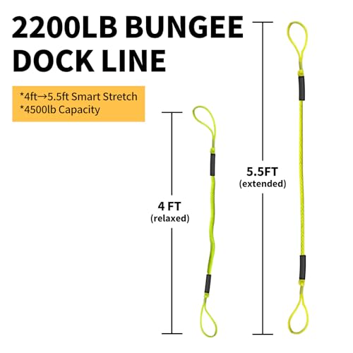 2-Pack Fluorescent Yellow Bungee Dock Lines 4ft Boat Tie Downs No Metal Hooks