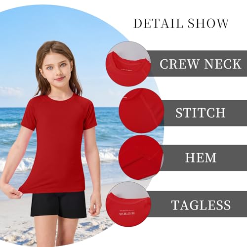 UPF 50+ Kids Short Sleeve Rash Guard Swim Shirt - Red (5-6 Years)