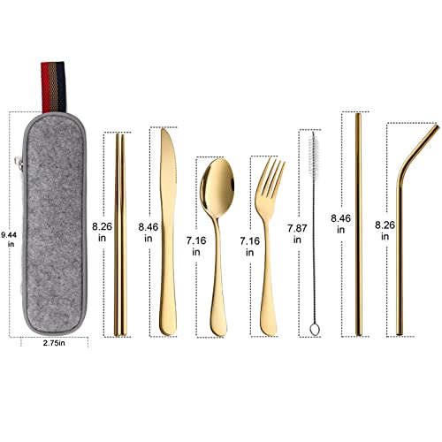 Gold Camping Utensils Set - Full-Size Travel Silverware Kit