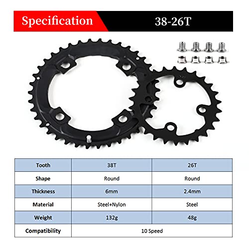 BUCKLOS 38-26T/10 Speed MTB Chainring Set 64/104 BCD Double Triple - 2Pcs