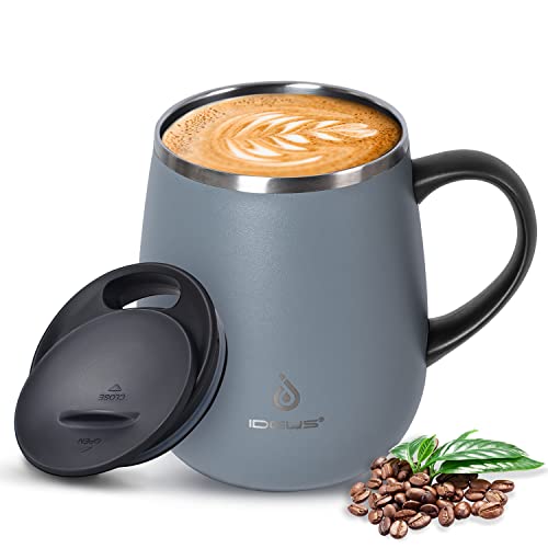Ideus 16 oz Insulated Coffee Mug with Handle and Lid - Ultimate Gray