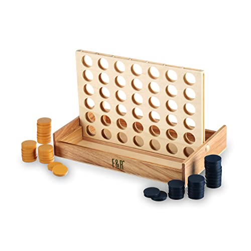 Foster & Rye Four and Win Vintage Wooden Board Game for 2 Players - Classic Game Night