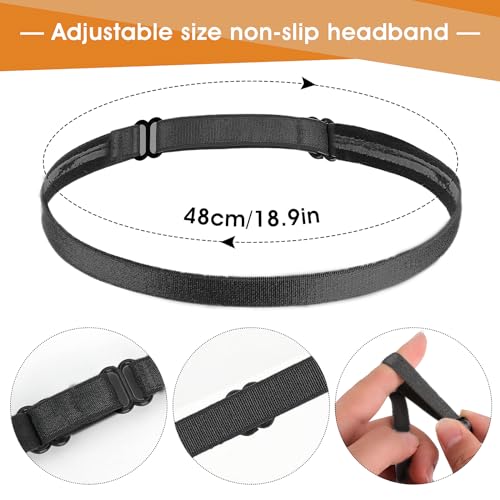 Elastic Sport Headbands - 4 Black Non-Slip Running Sweat Bands
