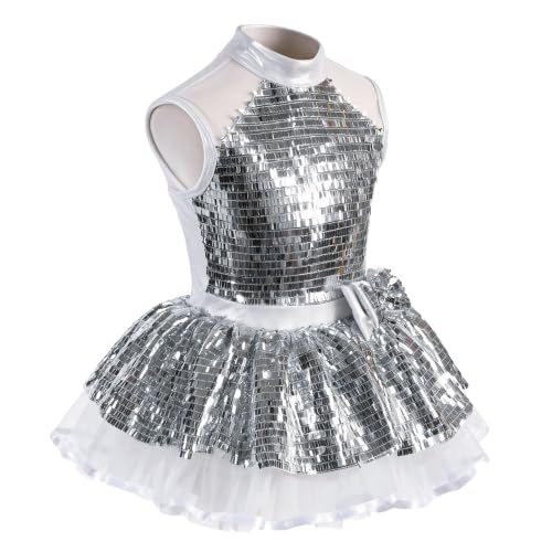 Girls Sequin Sparkly Ballet Tutu Dress - Kpop Costume for 4-6 Years, Silvery