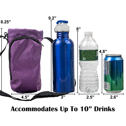 Water Bottle Carrier Bag with Strap & Phone Pocket - Purple