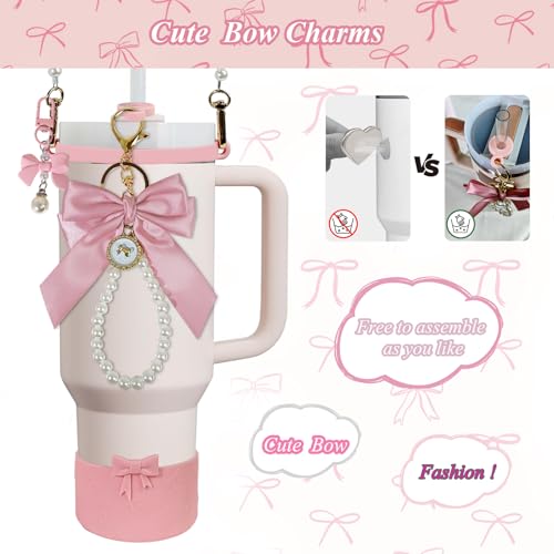 Stanley Cup Accessories Set - Pink Pearl: Straw Cover, Boot, Handle Strap & Charms