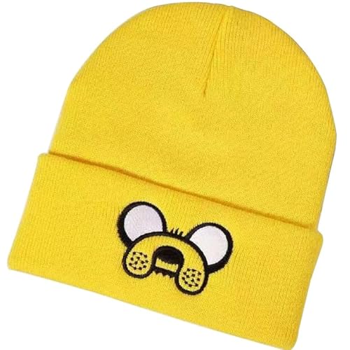 Yellow Knit Beanie Hat for Men and Women - Embroidered