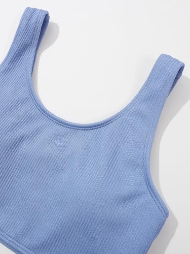 Girls Ribbed 2-Piece Swimsuit with Skirt - Gray Blue / 11-12 Years